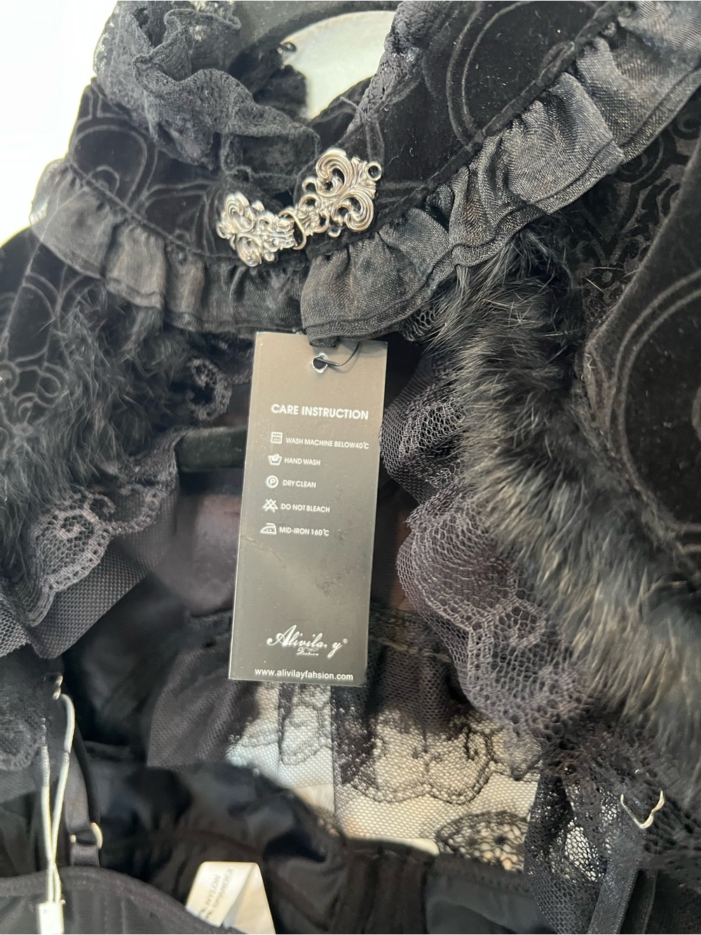 Black Lace Ostrich Feather Bolero Topper Top Gothic Victorian Halloween Costume - Picture 8 of 12